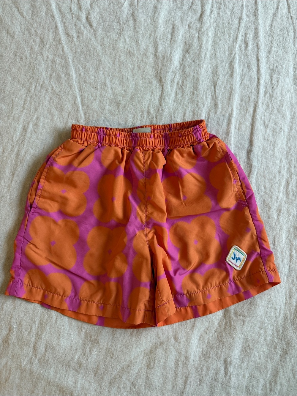 JellyMallow Toddler Boys Orange & Pink Floral Swim Trunks with Elastic Waist 3T